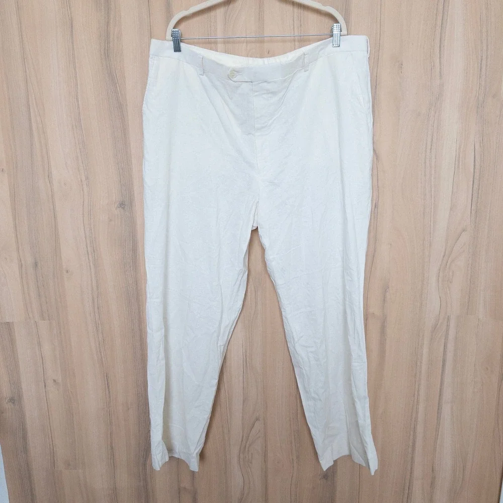 Britches Mens Linen Blend Pants 44x32 White Straight Leg Casual Trousers